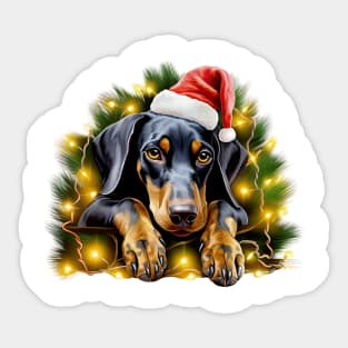 Lazy Doberman Pinscher Dog at Christmas Sticker